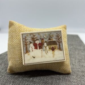 Handmade Cermaic Tile Snowman Scene Pin